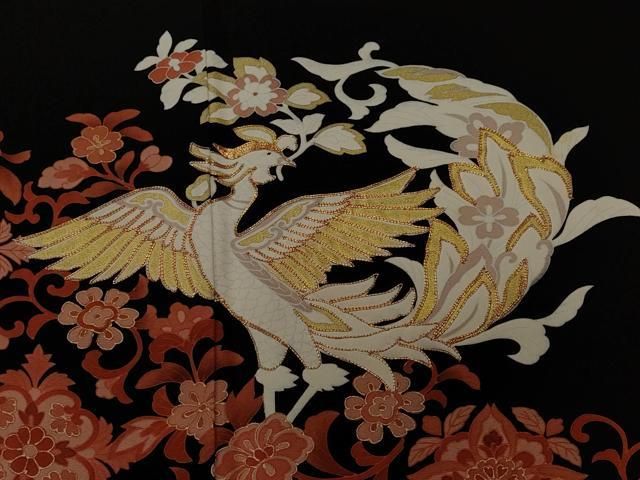 平和屋着物□豪華色留袖 作家物 駒刺繍 鳳凰花唐草文 金彩 正絹 逸品