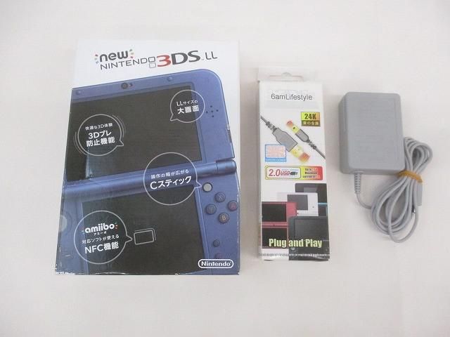 中古品 ゲーム ニンテンドー3DS LL 本体 New RED-001 メタリックブルー 動作品 箱・取説・充電器付き