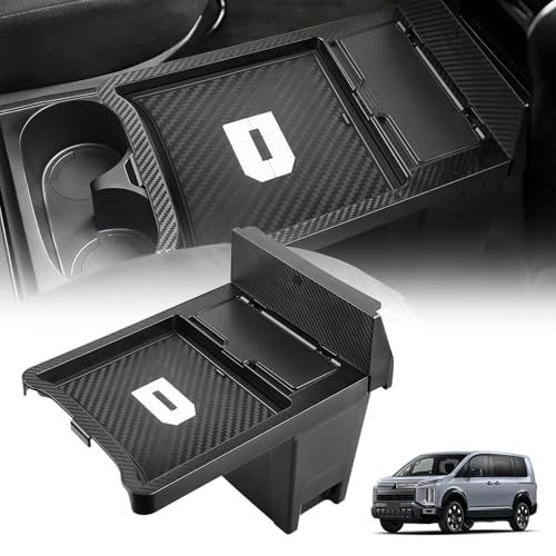 R◆Auto Spec 三菱 デリカ D5 専用 センターコンソールトレイ ゴミ箱 DELICA D:5 中期 後期 収納トレイ センターテーブル 2IN1 コンソールボックス フタ付き D5-R 増設 車内収納 小物入れ マット付き 取り扱い説明書付き 内装