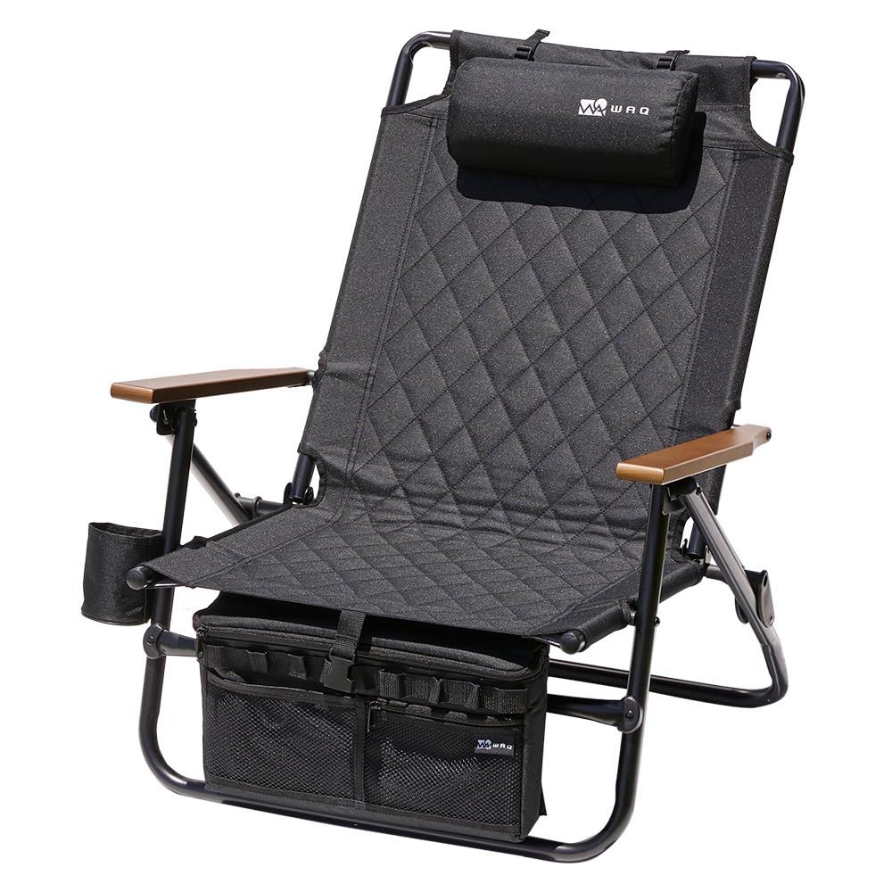 WAQ Reclining Low Chair リクライニングローチェア キャンプチェア アウトドアチェア WAQ-RLC1 折りたたみチェア リクライニングチェア アウトドア 焚き火 アイアン ドリンクホルダー ヘッドレスト (レギュラー( b28a2f3f