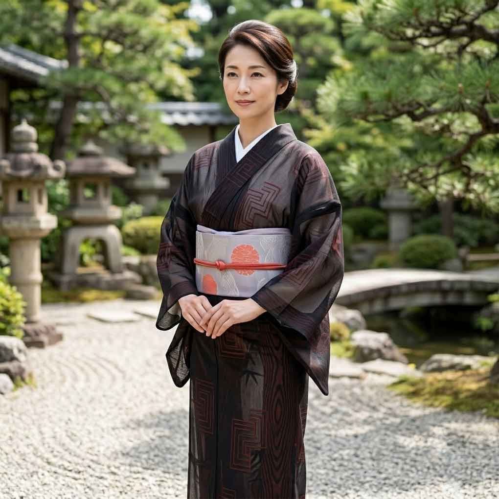 夏着物　紋紗　身丈156cm裄丈65cm(未使用）ブラック黒 紋紗着物 身丈156cm 裄66cm 前幅25cm 後幅31cm 袖丈48cm 袖幅33cm