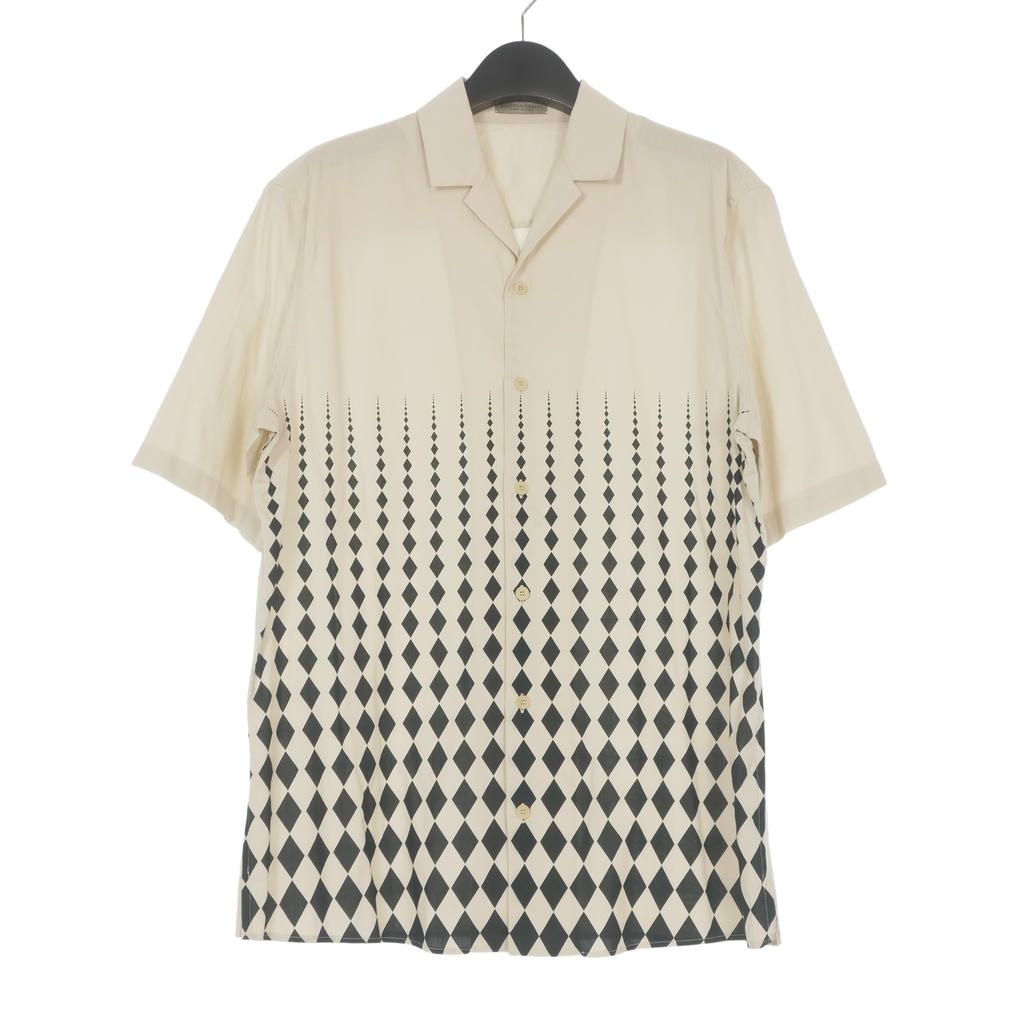 ボッテガヴェネタ BOTTEGA VENETA ダイヤ柄 オープンカラーシャツ 半袖 50 ベージュ/ブラック 526094 VEP20 国内正規