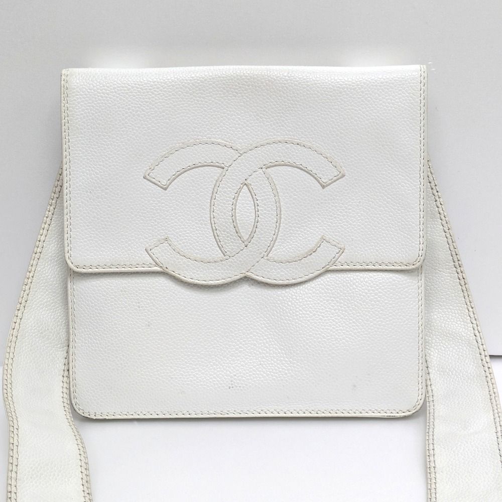 Dz813052 シャネル ショルダーバッグ ココマーク キャビアスキン 599**** ホワイト レディース CHANEL 中古