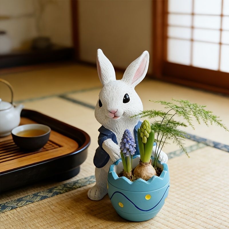鉢植え 植木鉢 プランター プラントポット フラワーポット ガーデニング 樹脂 屋内 室内 インテリア 玄関 卵の殻を抱えているうさぎ ウサギ