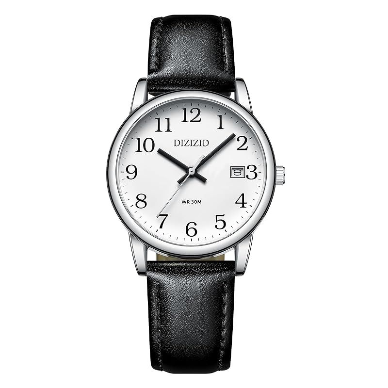 【新品】 DIZIZID 腕時計 メンズ アナログ 防水 革ベルト watch for men シンプル 人気 おしゃれ ビジネス クラシック 日付 薄型 文字盤 見やすい ユニセックス (ホワイト_A)