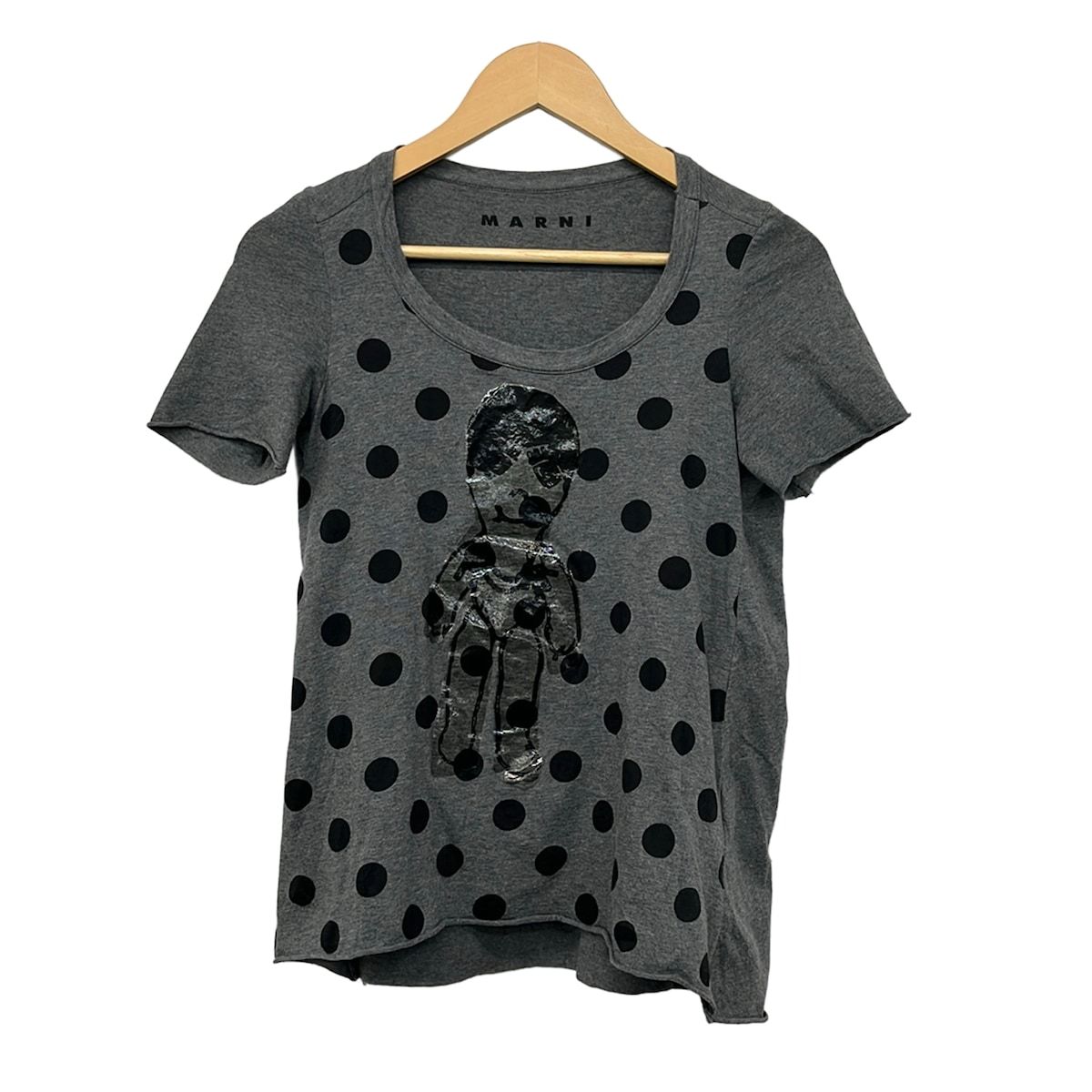 MARNI(マルニ) 半袖Tシャツ サイズ38 S レディース美品 - グレー×黒 クルーネック/ドット柄