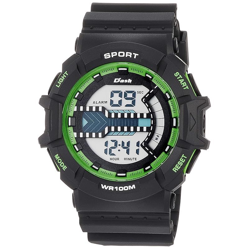 【新品】 [アリアス] 腕時計 デジタル Dash 防水 多機能 バックライト付き ウレタンベルト 緑 文字盤 ADWW18092-04 メンズ ブラック