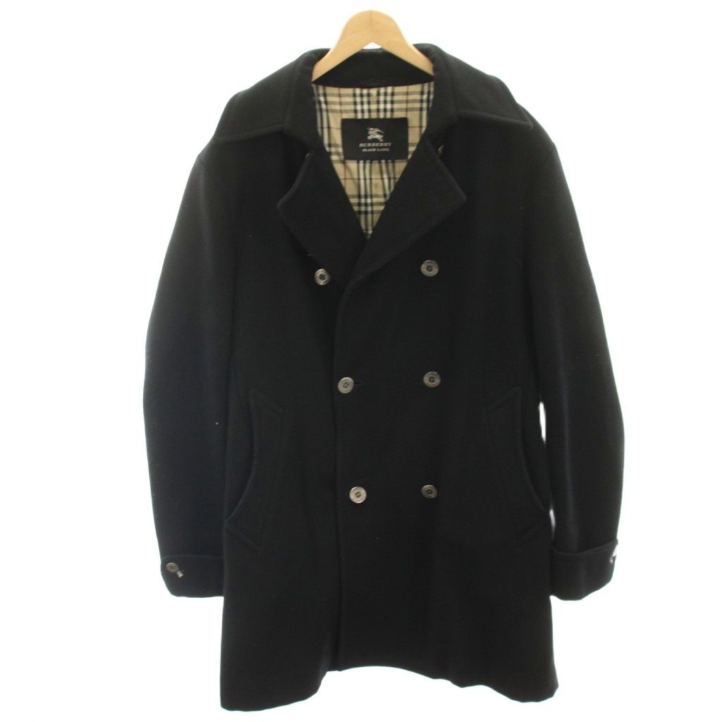 バーバリーブラックレーベル BURBERRY BLACK LABEL ダブルブレスコート ピーコート Pコート ロング ウール カシミヤ混 L 黒 ブラック BMC62-002-09 /HN ■MU