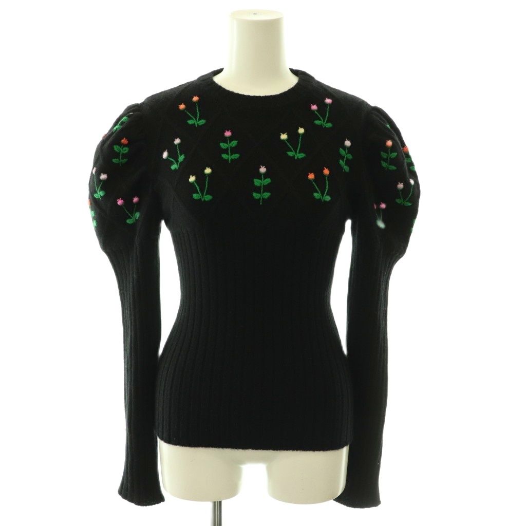 コルミオ CORMIO Flower crewneck International Gallery BEAMS取り扱い ニット セーター S ブラック マルチカラー /ES ■OS