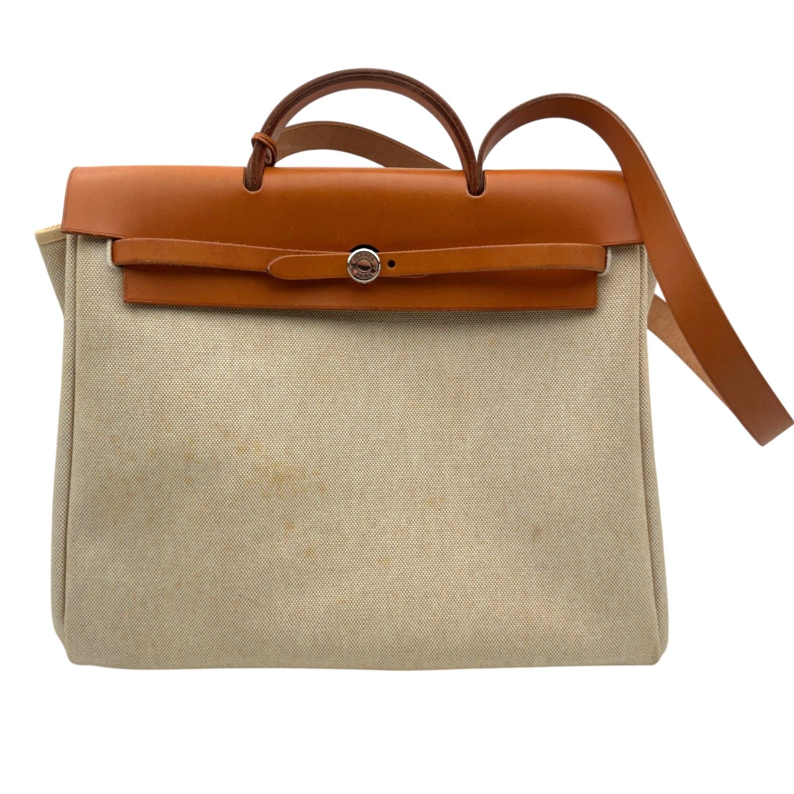 エルメス HERMES エールバッグMM □B刻 ベージュ/ゴールド ゴールド金具 トワル・レザー メンズ ショルダーバッグ