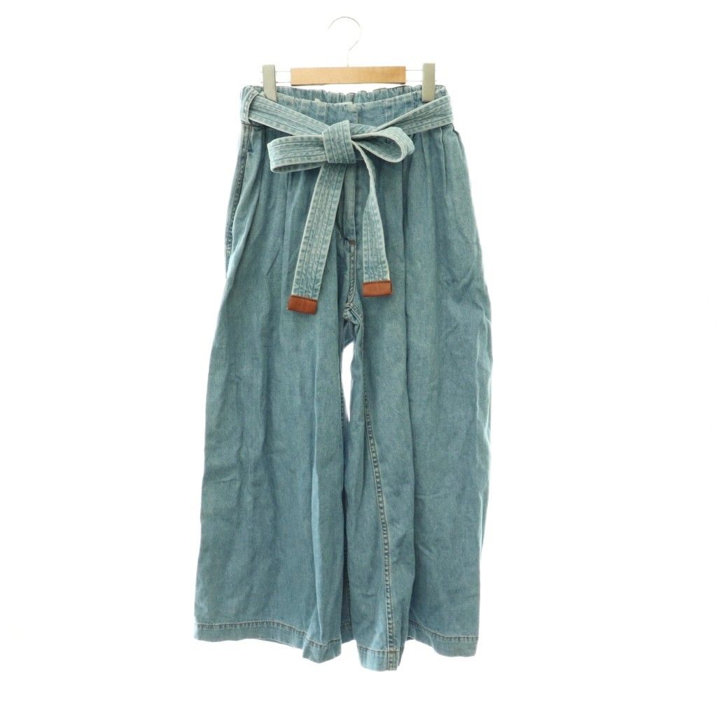 ロエベ LOEWE Cropped Belted Jeans パンツ デニム ワイド ジッパーフライ コットン 34 ライトブルー /NR ■OS