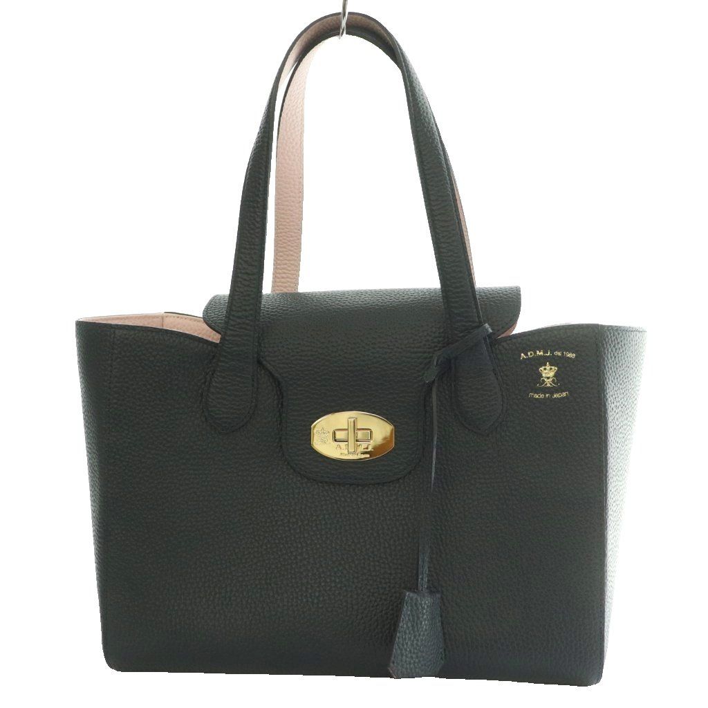 ADMJ アクセソワ Accessoires De Mademoiselle ターンロックトートバッグ ハンド レザー 紺 ネイビー /SS ■OS