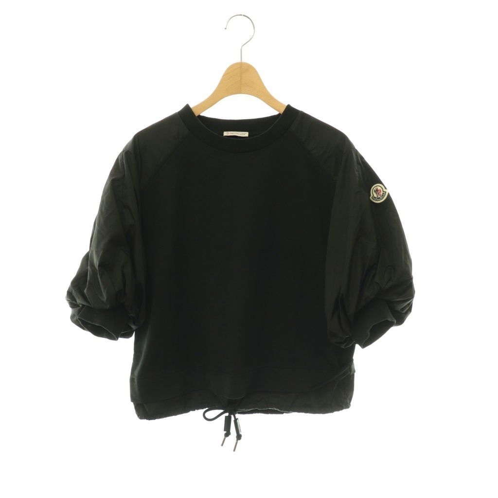 モンクレール MONCLER Puff Sleeve Cotton T-Shirt Tシャツ カットソー ドッキング ワッペン XS 黒 ブラック 8C000-22-89A1K /CX ■OS