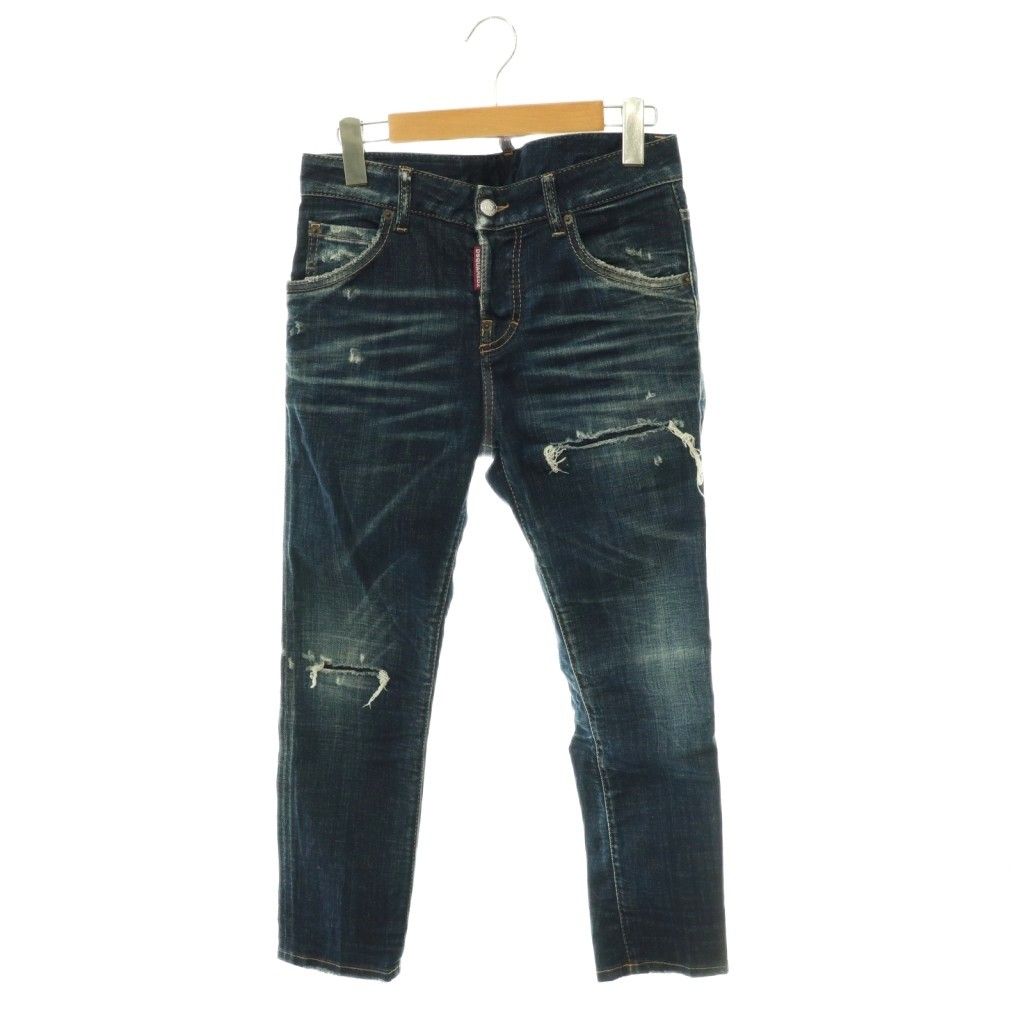 ディースクエアード DSQUARED2 S75LB0630 フラワー刺繍ダメージ加工デニムパンツ ジーンズ スキニー ボタンフライ 34 ブルー /ES ■OS