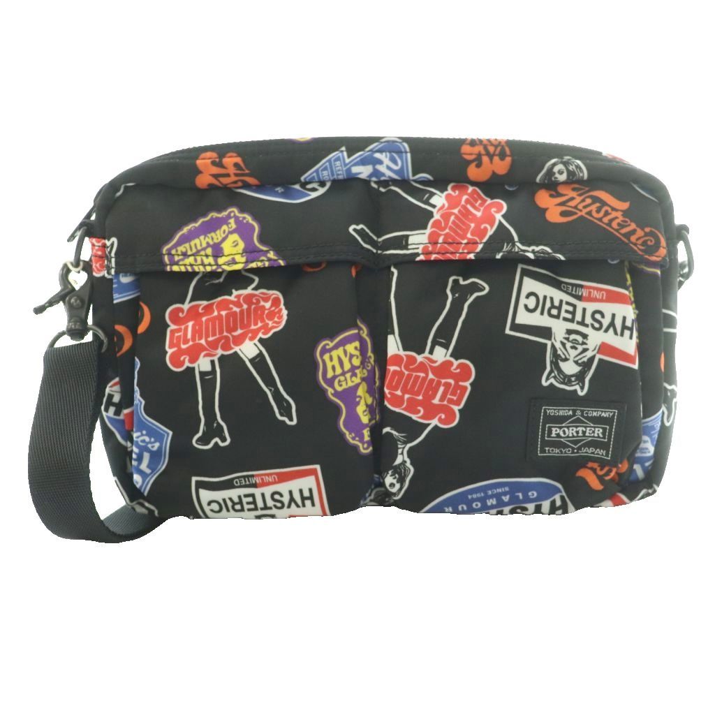 ヒステリックグラマー HYSTERIC GLAMOUR × ポーター クラシック タグ付き STICKERS柄 ショルダーバッグ マルチカラー 黒 ブラック オレンジ /SS ■OS