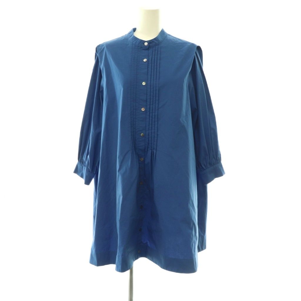 アメリヴィンテージ Ameri VINTAGE MEDI BOX TUNIC SHIRT メディー ボックス チュニック バンドカラー シャツ ブラウス 長袖 青 ブルー /HS ■OS