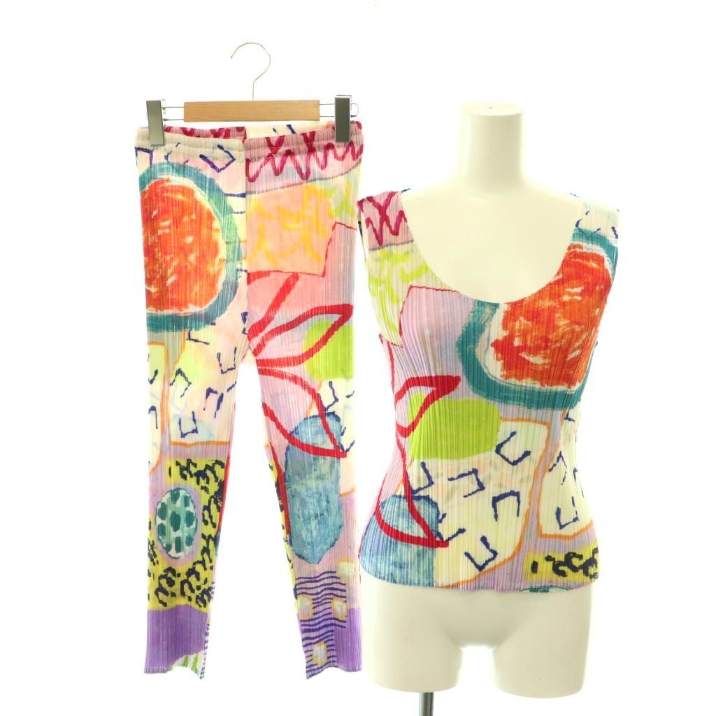 プリーツプリーズ PLEATS PLEASE セットアップ プリーツ トップス タンクトップ パンツ 3 4 マルチカラー /DO ■OS