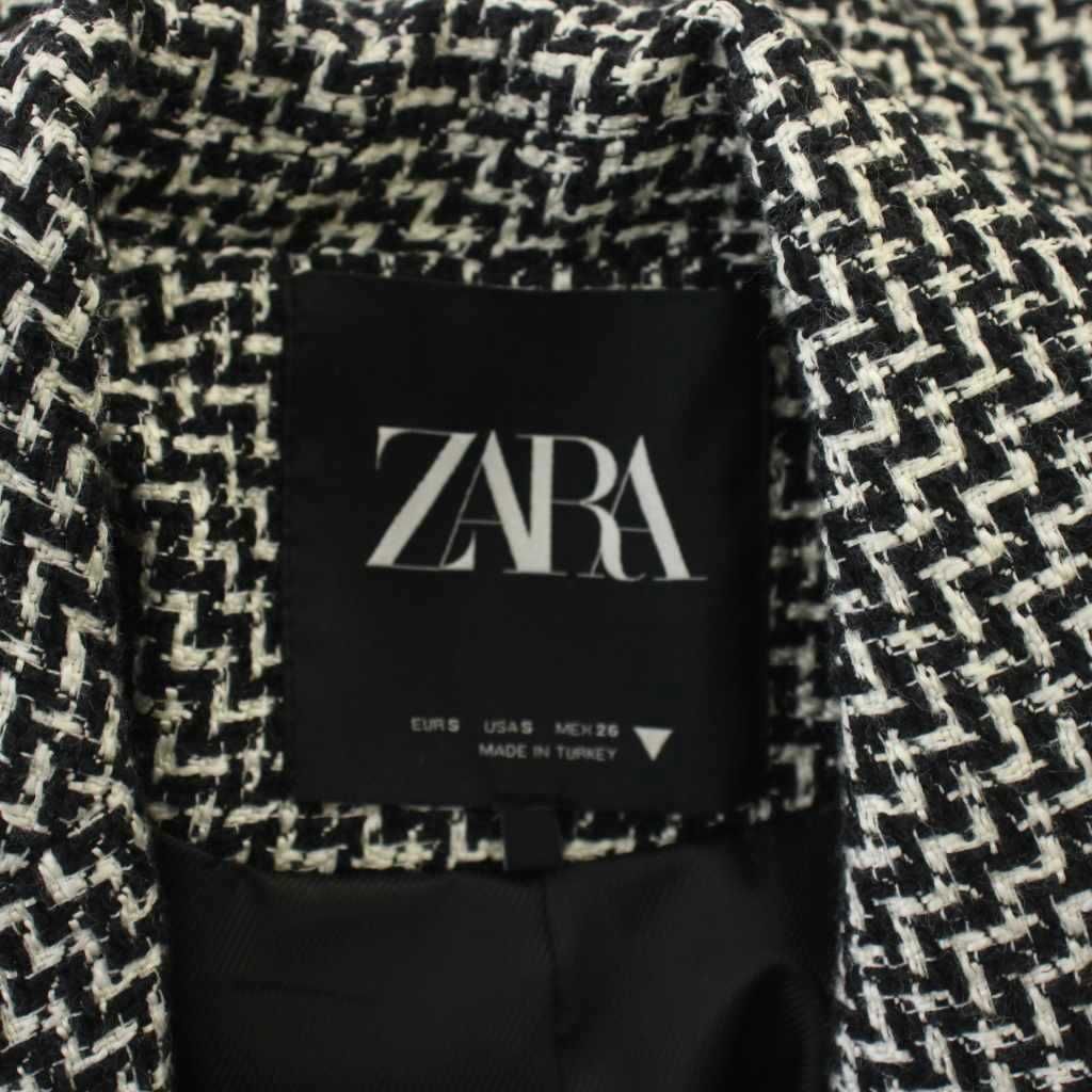 ZARA モノクロ柄 テーラードジャケット ザラ ZARA テーラードジャケット 上着 S 白 ホワイト 黒 ブラック