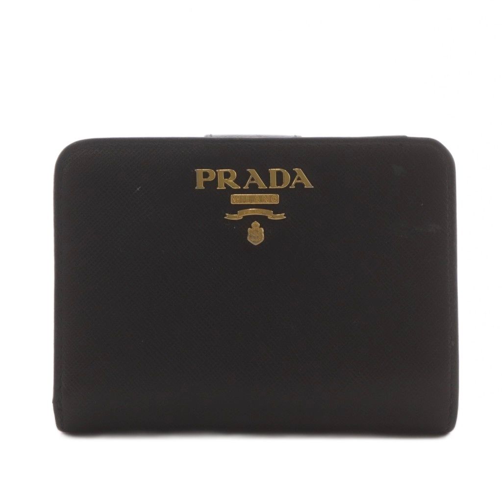 プラダ PRADA サフィアーノレザー 二つ折り財布 小銭入れ ロゴ 黒 ブラック 1ML018 /AN12 ■OH