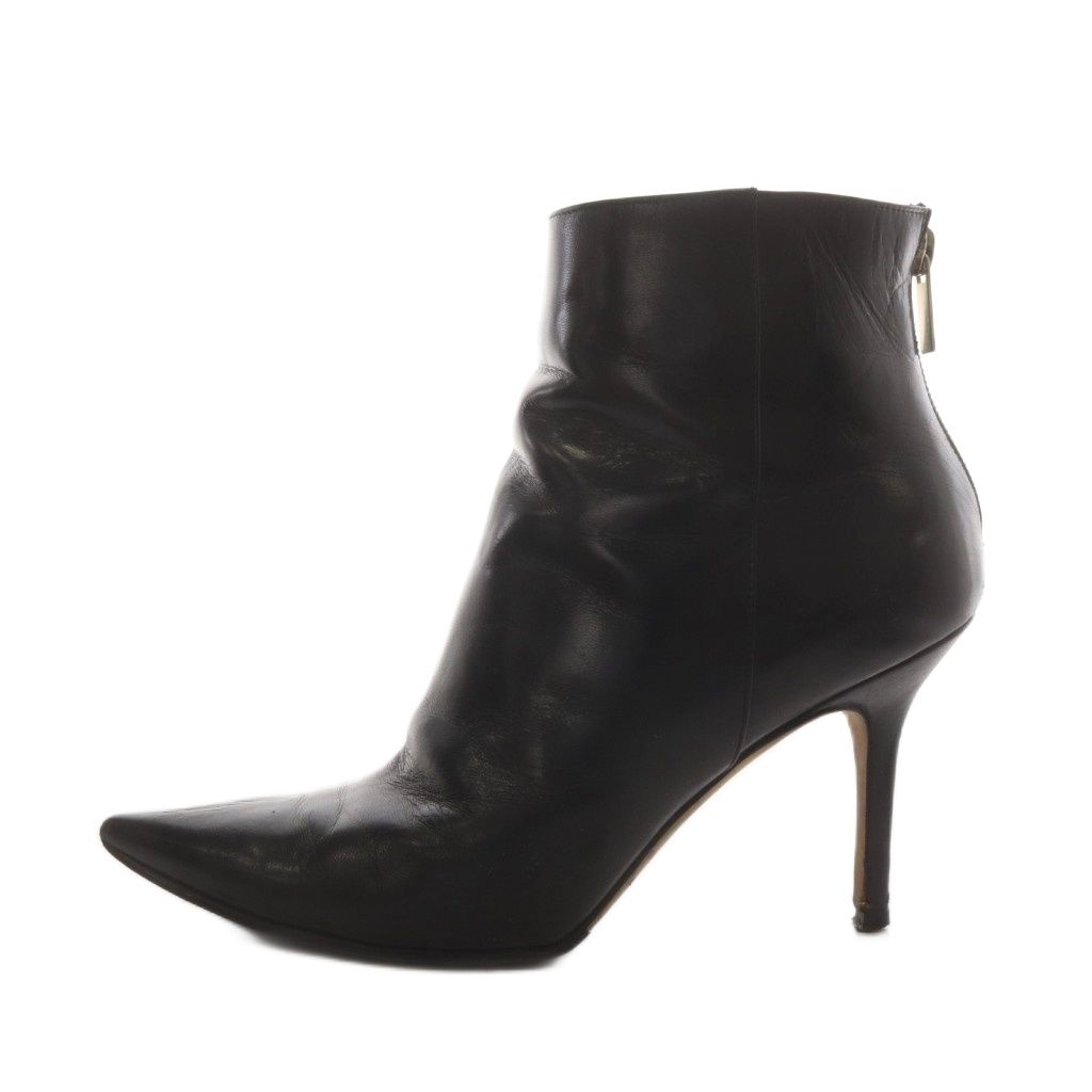 ジミーチュウ JIMMY CHOO ショートブーツ ポインテッドトゥ ヒール レザー 37.5 黒 ブラック /AN40 ●D