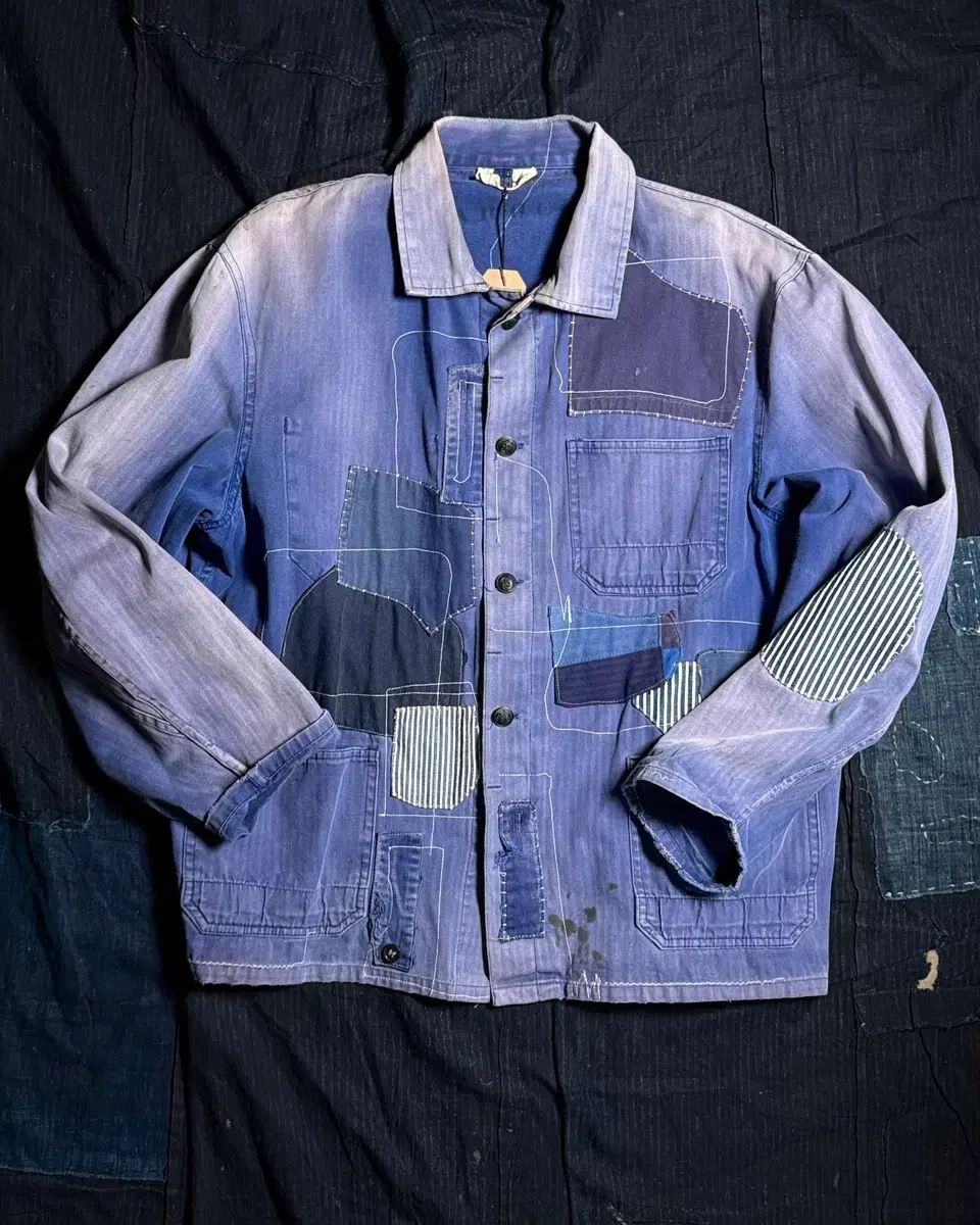 80-90s ヴィンテージ HBT パッチワーク フレンチ ジャケット 100-105