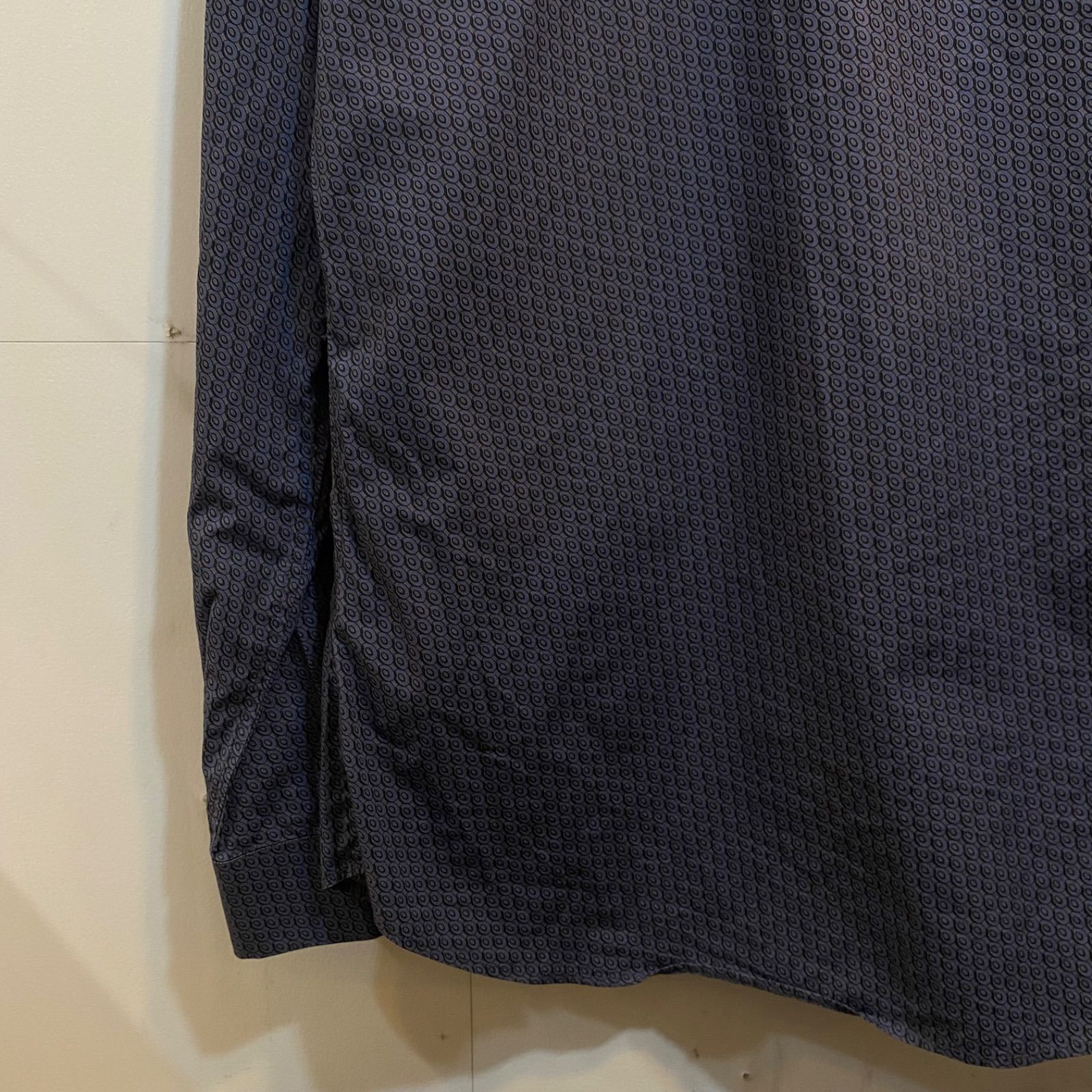美品 プラダ イタリア製 高級コットン総柄シャツ 比翼 38/15 S~M
