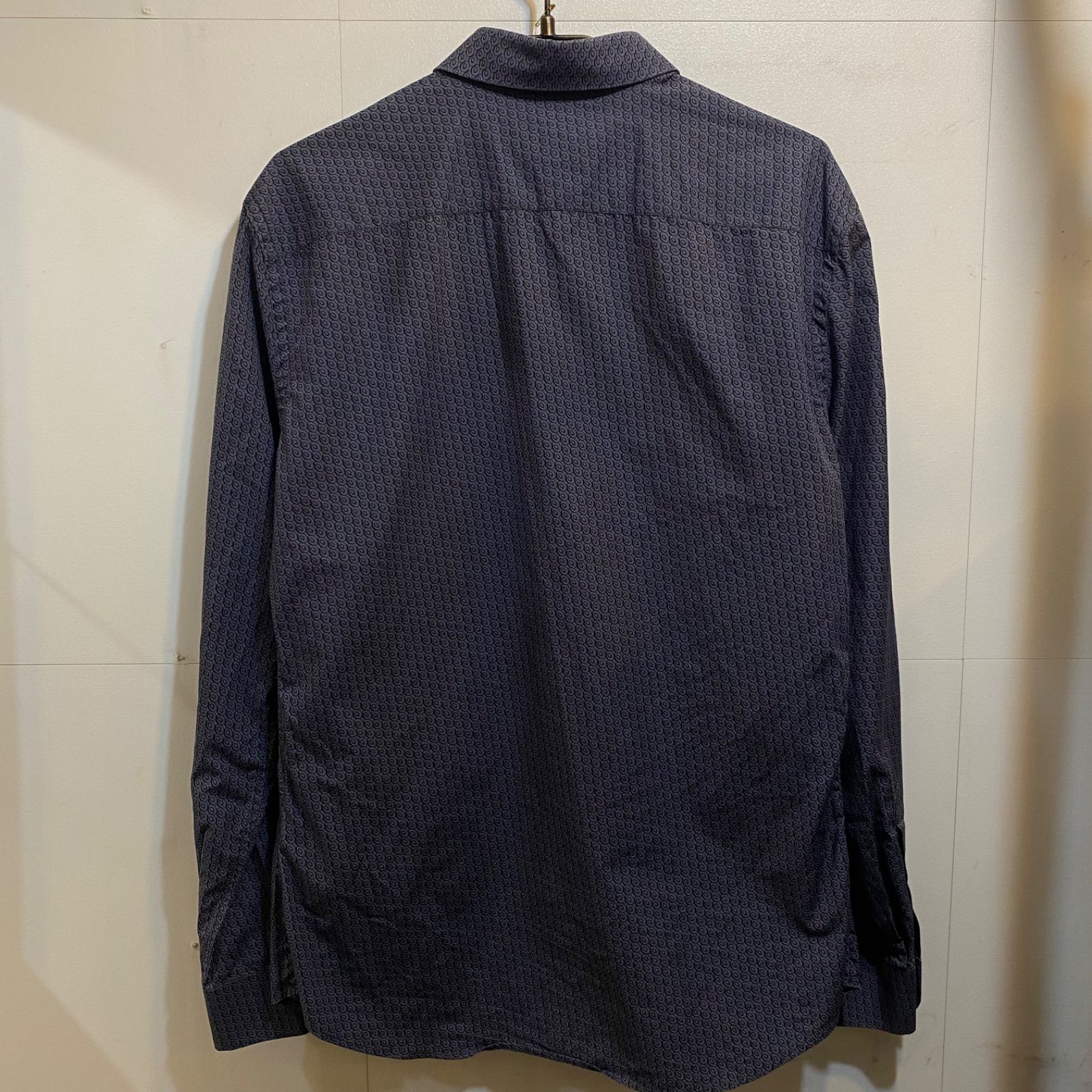 美品 プラダ イタリア製 高級コットン総柄シャツ 比翼 38/15 S~M