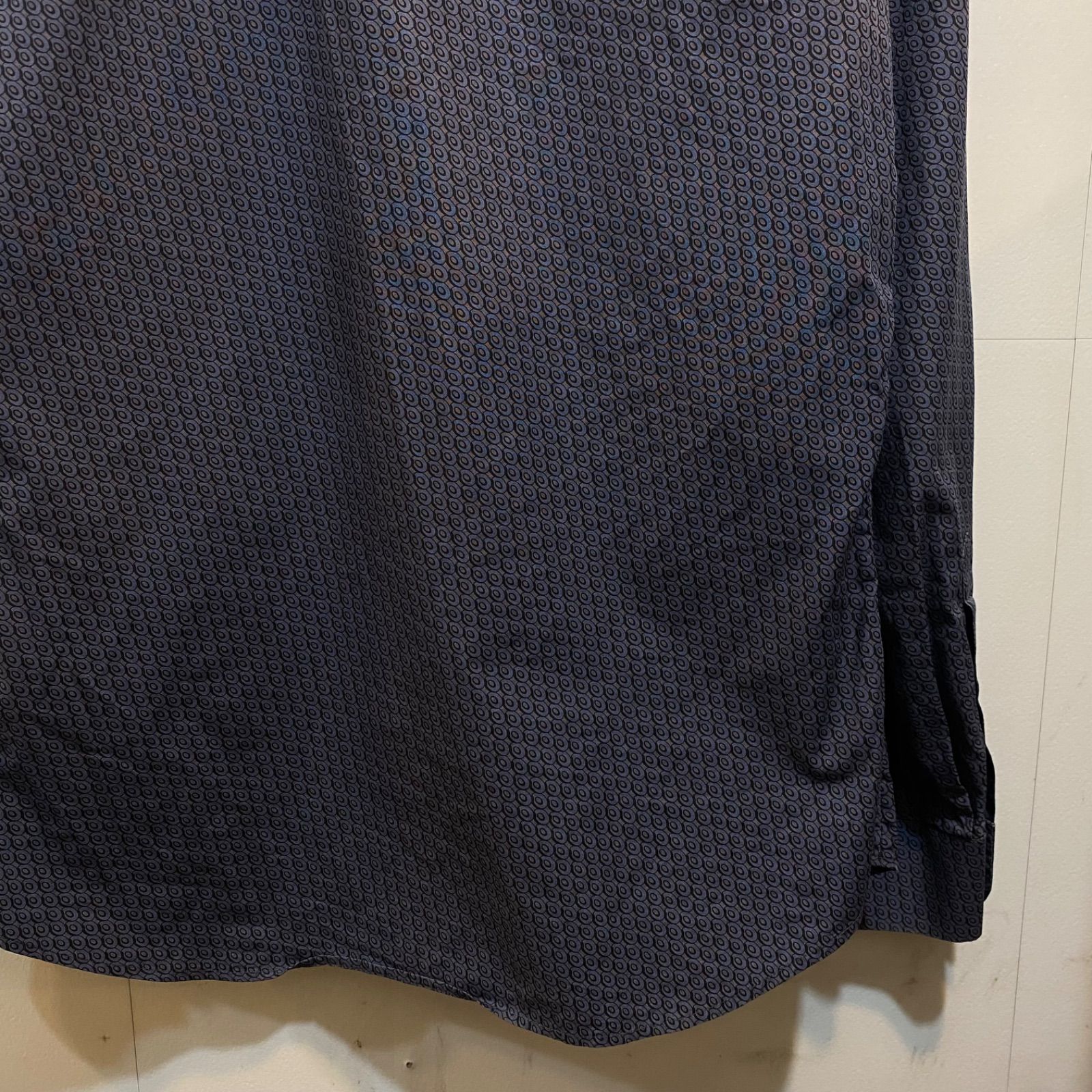 美品 プラダ イタリア製 高級コットン総柄シャツ 比翼 38/15 S~M