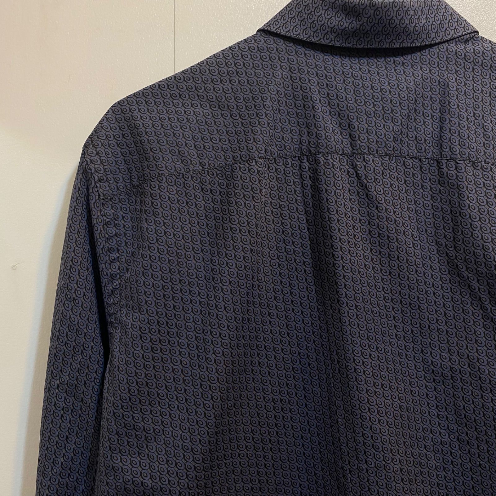 美品 プラダ イタリア製 高級コットン総柄シャツ 比翼 38/15 S~M