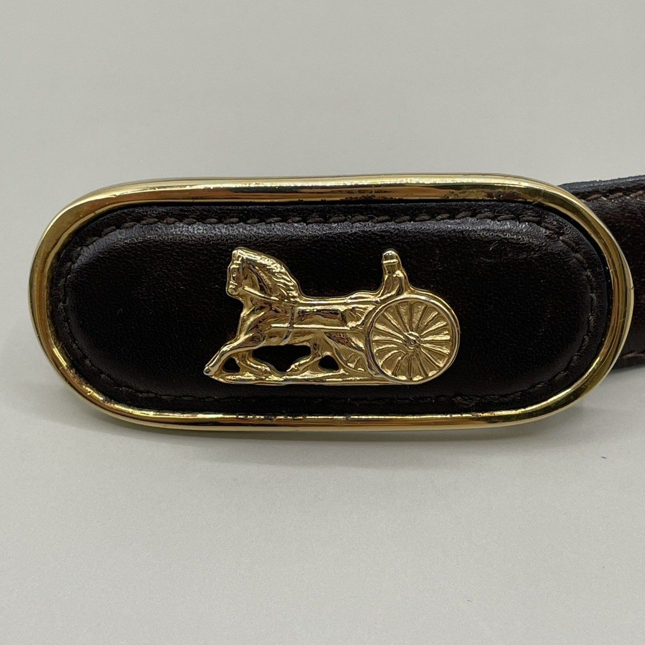美品 セリーヌ レディースベルト 馬車 金金具 レザー 茶 vintage