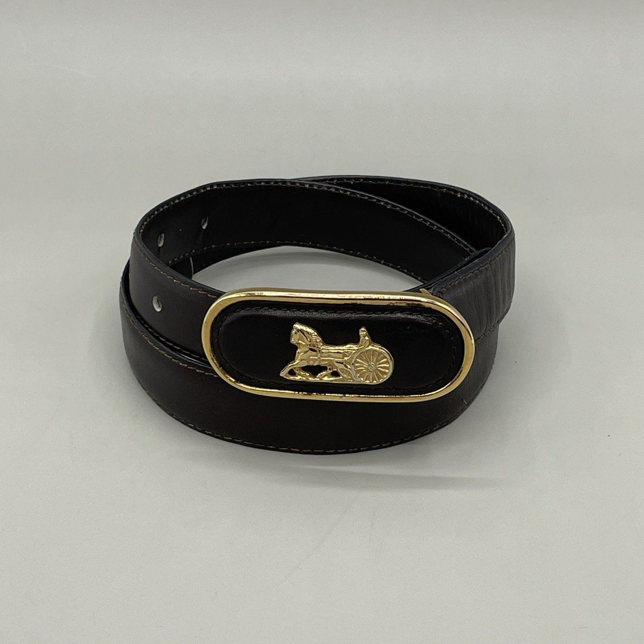 美品 セリーヌ レディースベルト 馬車 金金具 レザー 茶 vintage