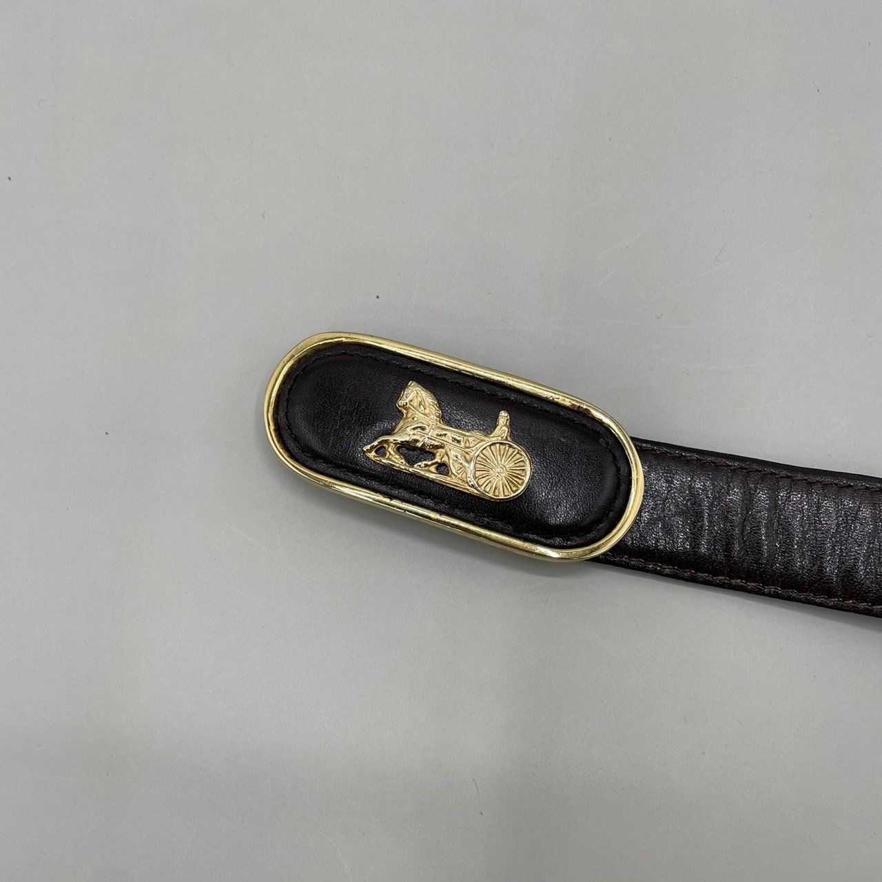 美品 セリーヌ レディースベルト 馬車 金金具 レザー 茶 vintage