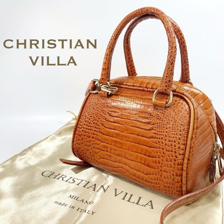 美品 CHRISTIAN VILLA クリスチャン ヴィラ 型押し ミニ ショルダー バッグ ブラウン レディース 鞄