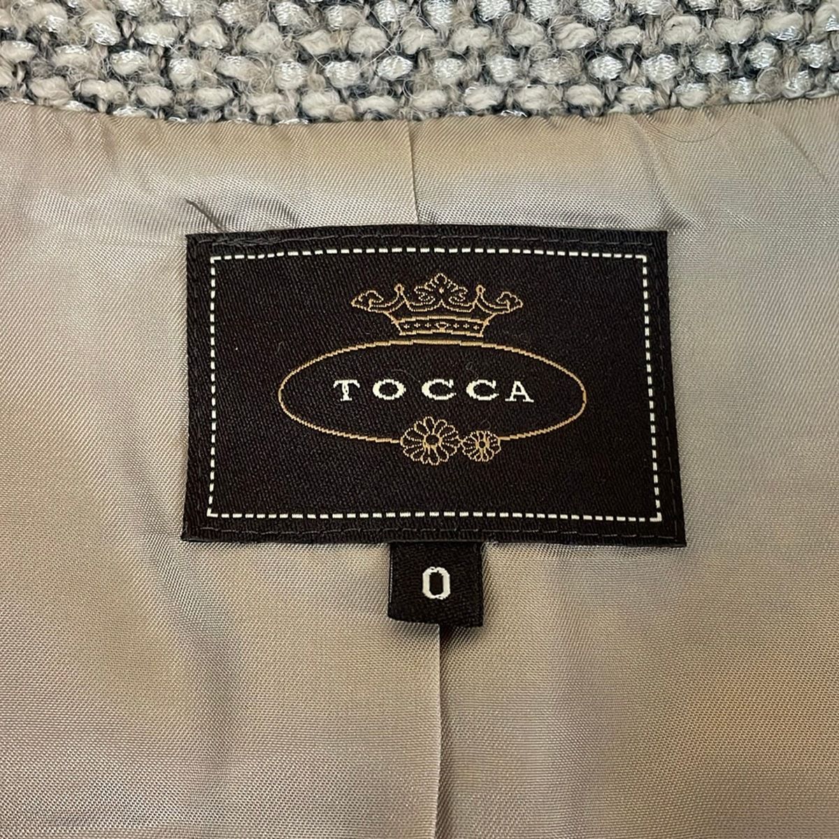 TOCCA(トッカ) コート サイズ0 XS レディース美品 - ベージュ×ライトブラウン×マルチ 長袖/ツイード/ラメ/ビーズ/フリル/冬