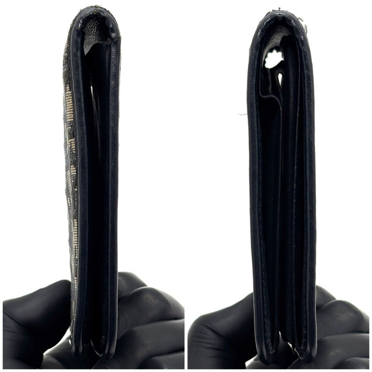 【記憶を織り込む】　Dior　二つ折り財布 トロッター柄 キャンバス レザー ヴィンテージ コンパクトウォレット　ネイビー