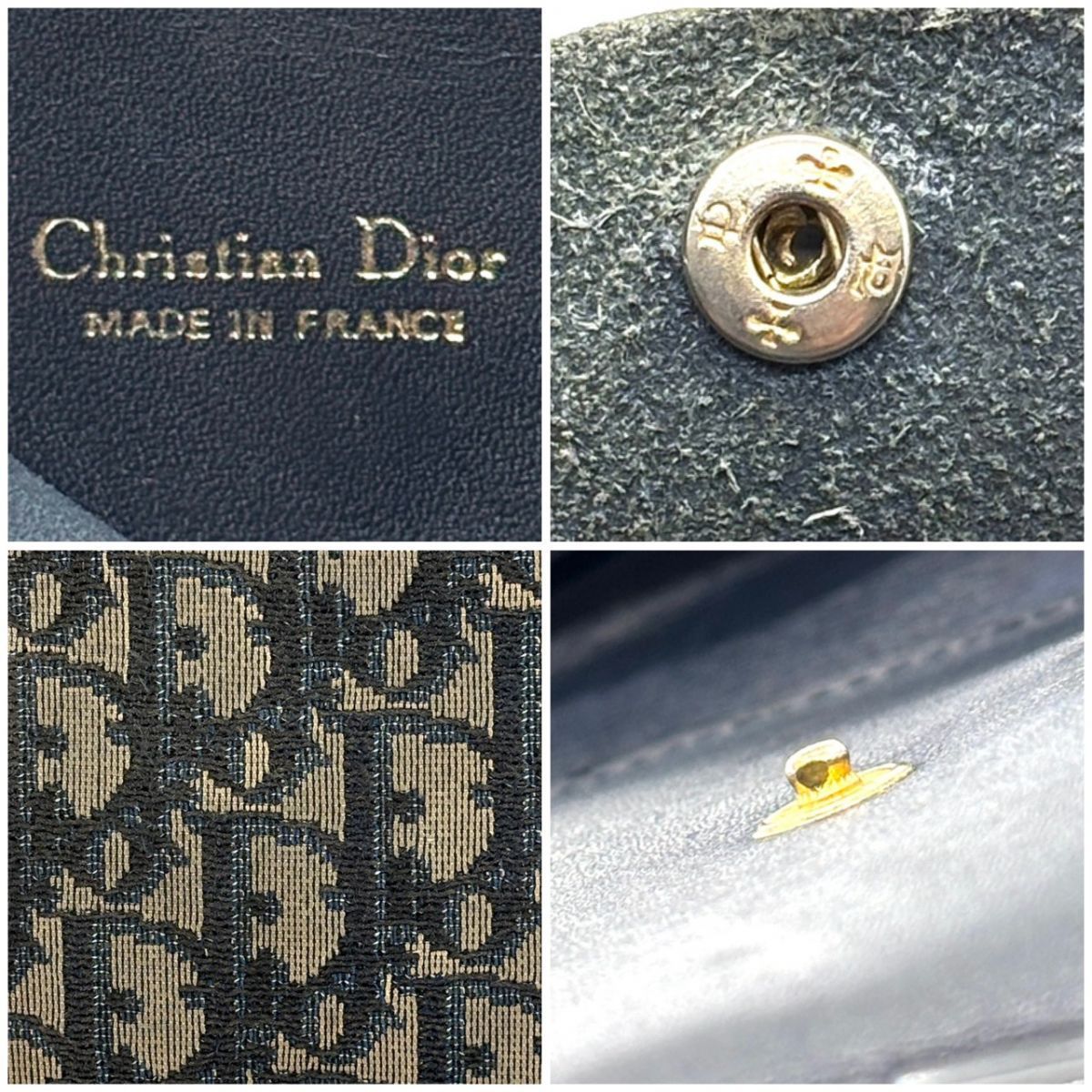 【記憶を織り込む】　Dior　二つ折り財布 トロッター柄 キャンバス レザー ヴィンテージ コンパクトウォレット　ネイビー