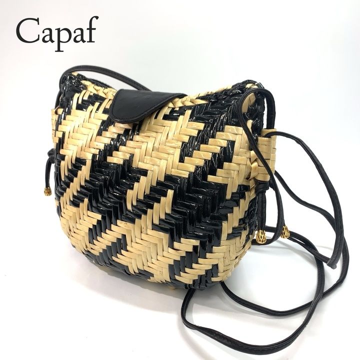 Capaf カパフ カゴ ミニ ショルダー バッグ ベージュ ブラック レザー