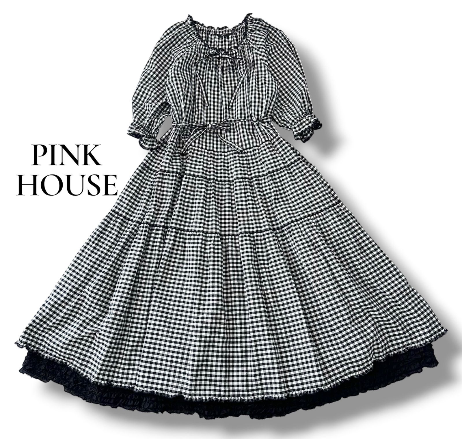 ピンクハウス PINK HOUSE ギンガムチェックワンピース ピコフリル