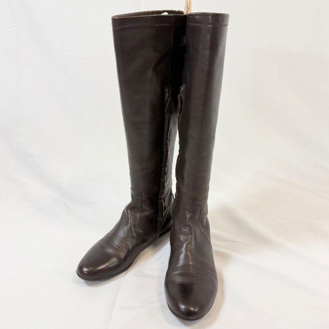 エルメス レザー ロングブーツ ダークブラウン 38 (24.5cm)