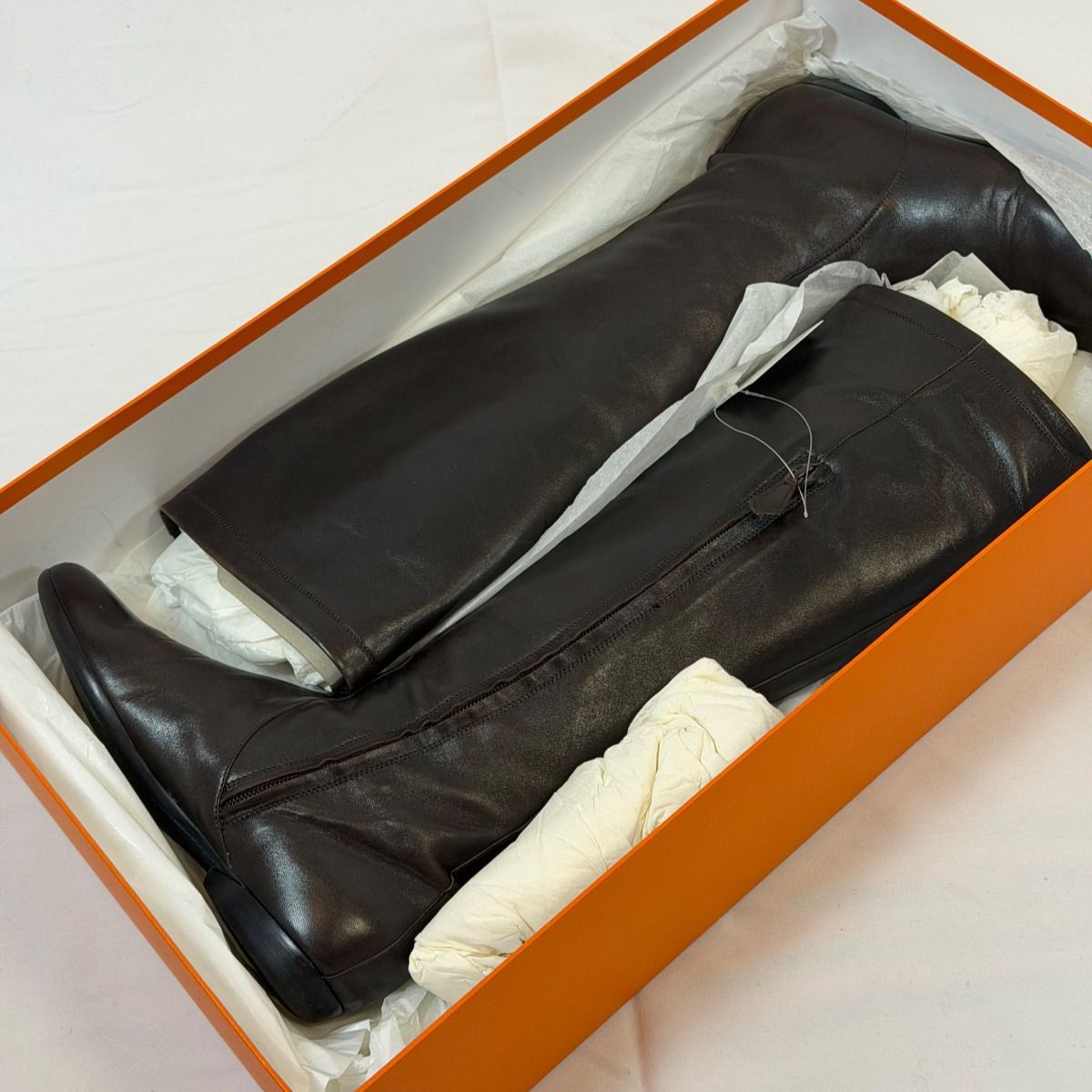 エルメス レザー ロングブーツ ダークブラウン 38 (24.5cm)