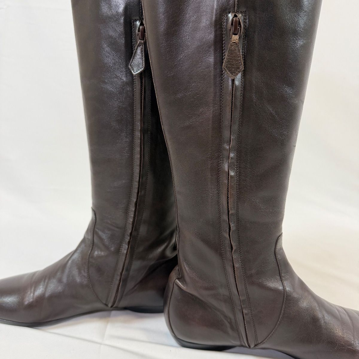 エルメス レザー ロングブーツ ダークブラウン 38 (24.5cm)
