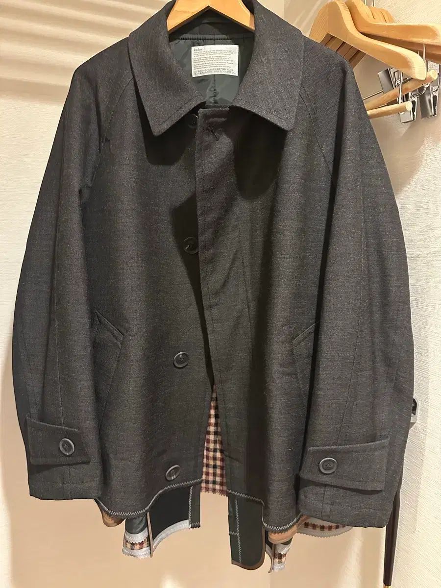 1 kolor 24aw レイヤード ハーフコート グレー