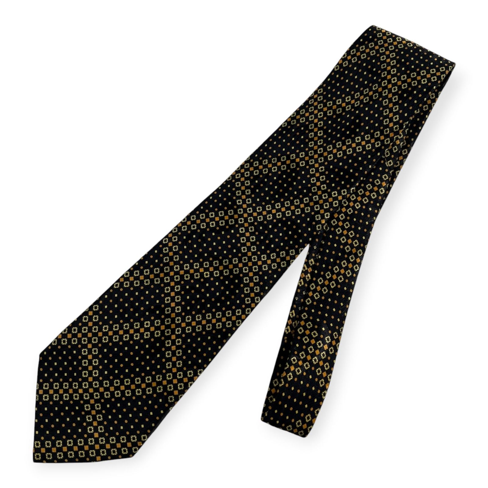 Brioni ブリオーニ ダイヤ 小紋柄 シルク ネクタイ /絹/シルク100%/イタリア製/ビンテージ/ブラック×ゴールド系