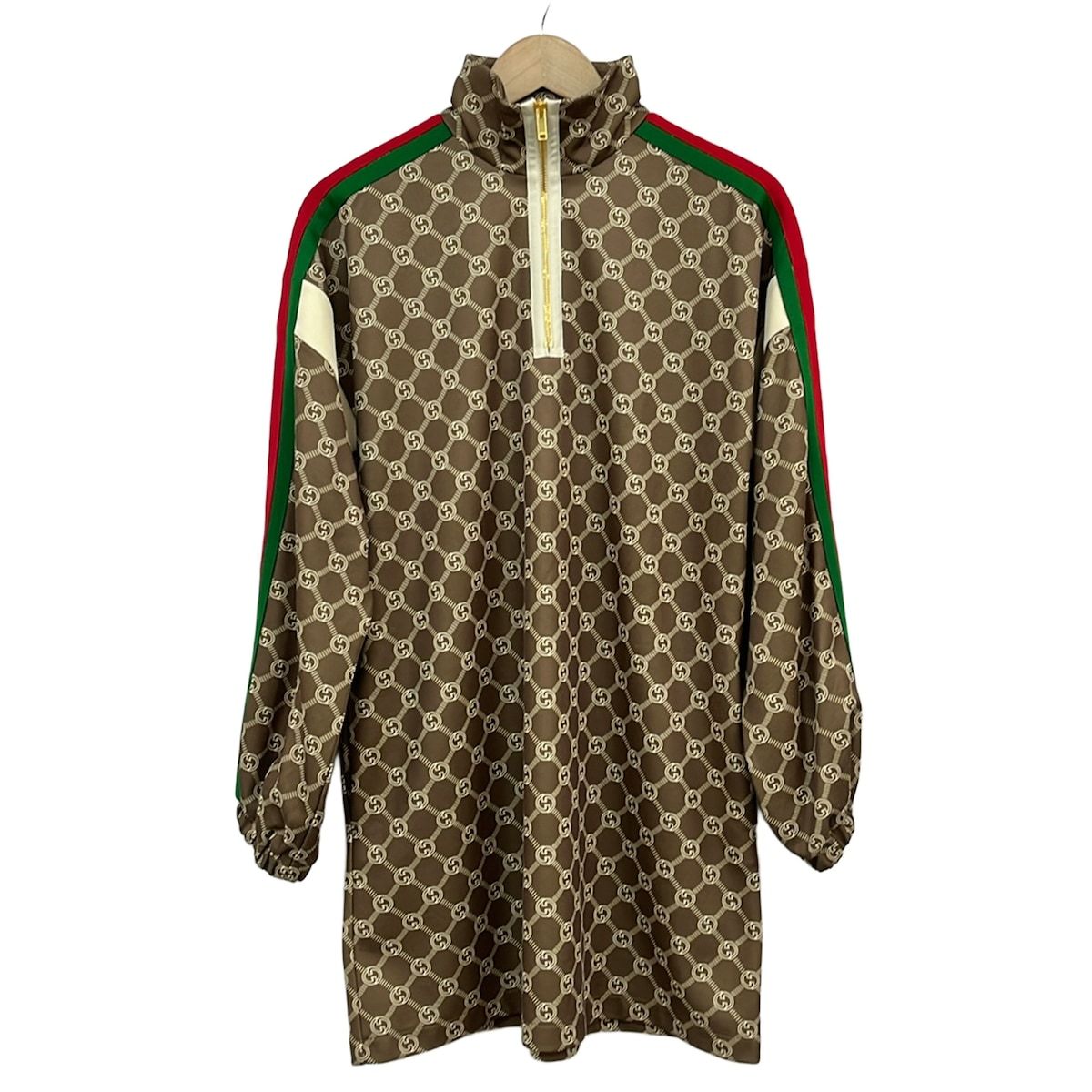 GUCCI(グッチ) ワンピース サイズS レディース美品 - 678689 XJD1G カーキ×アイボリー×マルチ 長袖/ひざ丈/GG柄/シェリー(ウェブ)