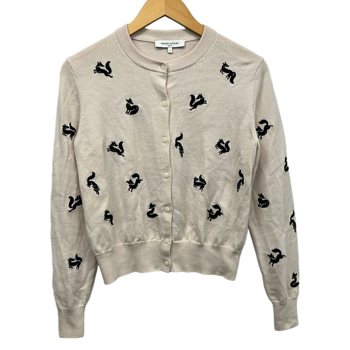 MAISON KITSUNE(メゾンキツネ) カーディガン サイズS レディース - ライトピンク×黒 長袖/キツネ