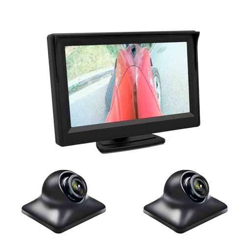 R★Antion 5インチモニター 2個サイドカメラセット AHD IPS液晶モニター 左右後方死角確認 広角120° 360度回転可能 車載カメラ 録画機能あり 暗視機能搭載 配線簡単 初心者向け駐車支援システム 12V 日本語説明書 6132753f