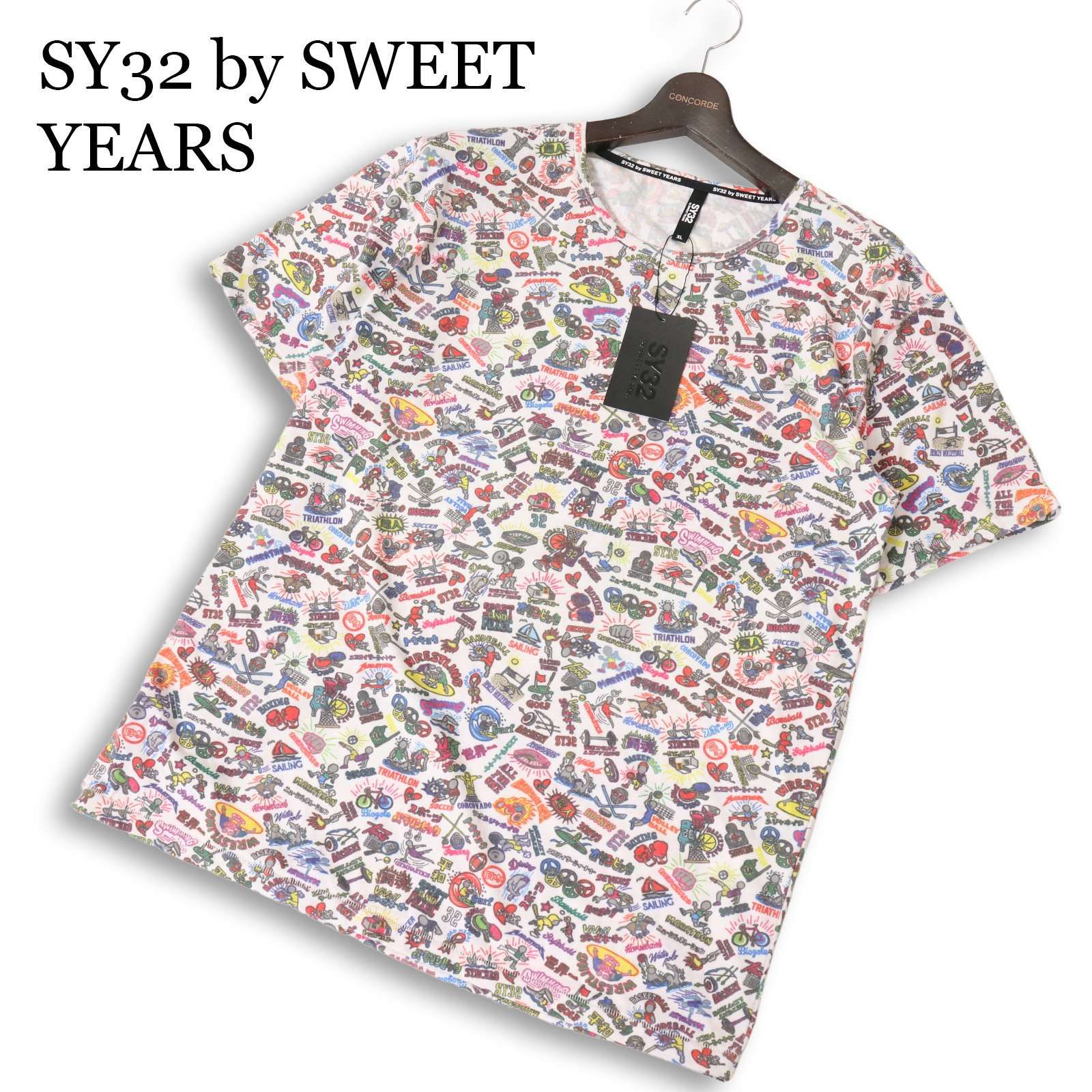 【新品 未使用】 SY32 by SWEET YEARS スウィートイヤーズ 春夏 スポーツ競技 総柄★ 半袖 Tシャツ カットソー Sz.XL メンズ