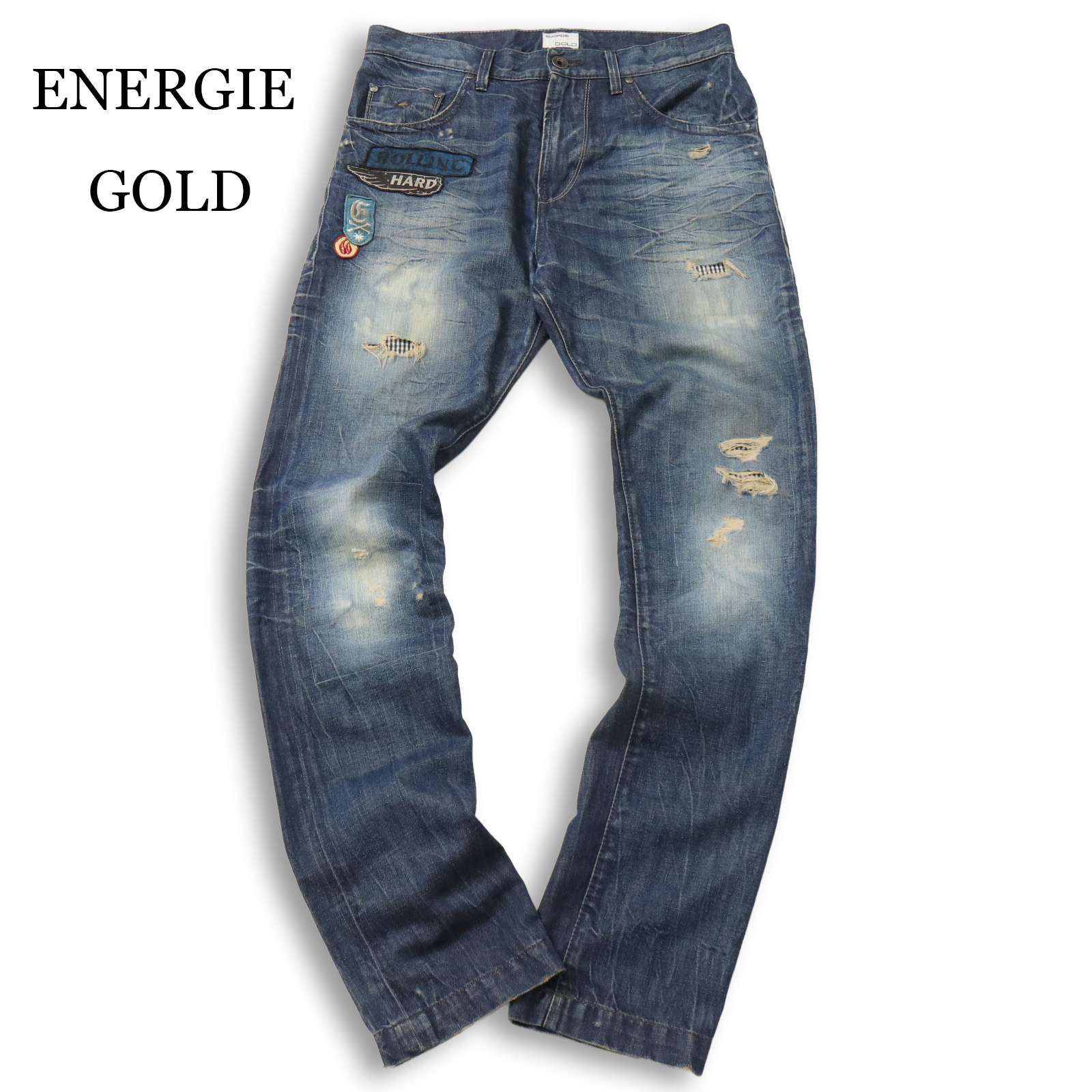 ENERGIE エナジー 通年☆ USED＆ダメージ加工 スカルワッペン 