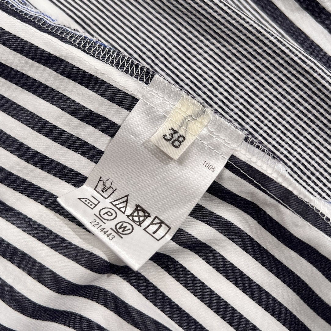 美品 SCAPA スキャパ ストライプ切替 フリルタック 長袖シャツ サイズ 