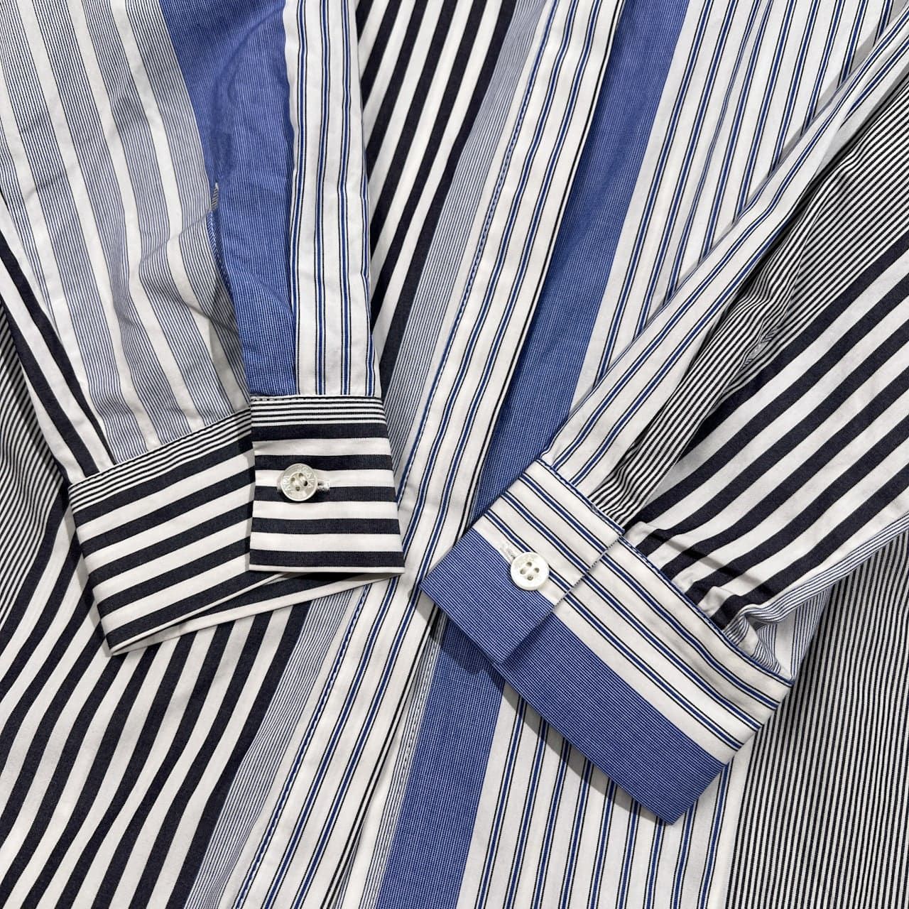美品 SCAPA スキャパ ストライプ切替 フリルタック 長袖シャツ サイズ 